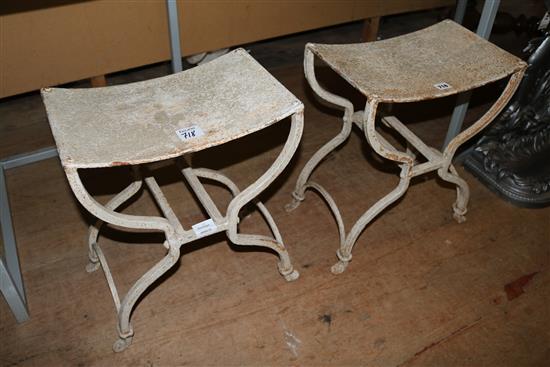 Pair white painted wrought iron stools